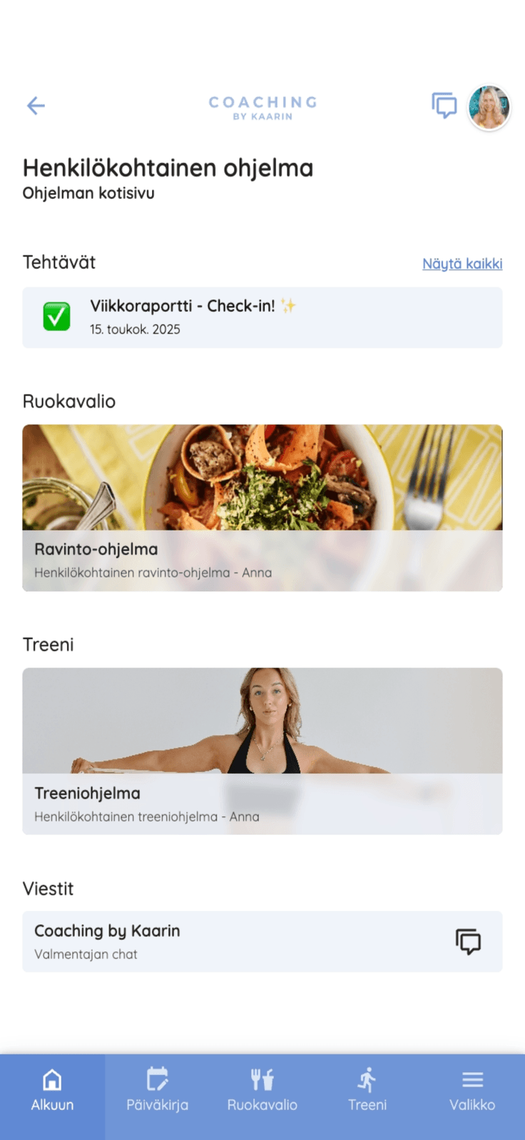 Client app home screen with a check-in waiting